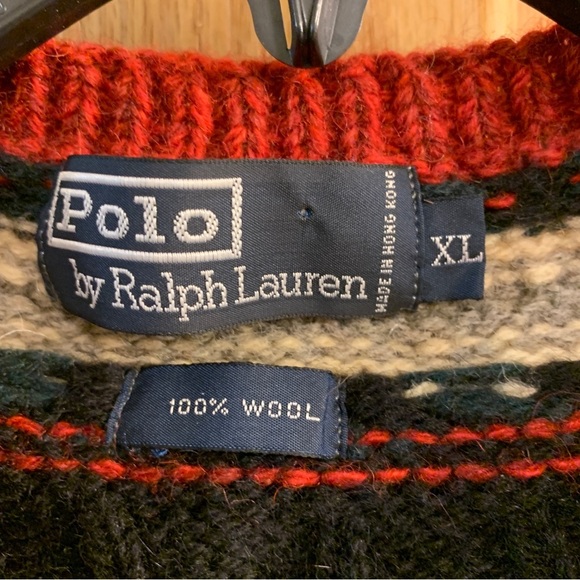 Vintage POLO RALPH LAUREN 100% Wool Sweater Cable Knit V-Neck Men’s Size XL - Picture 3 of 7